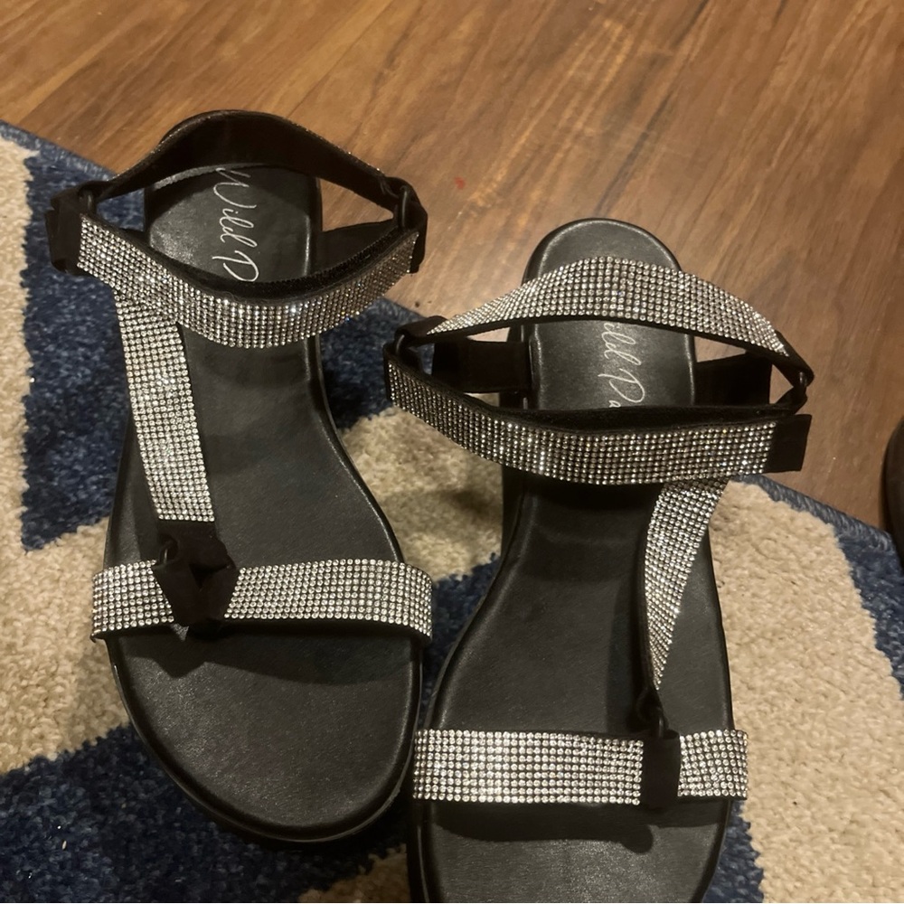 Wild Pair Black and Silver Sandals with Cushioned Comfort - Picture 2 of 7